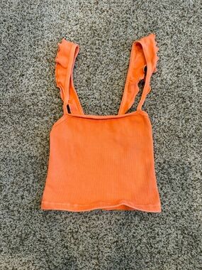 FP Movement by Free People Orange Ribbed Ruffle-Strap Crop Top